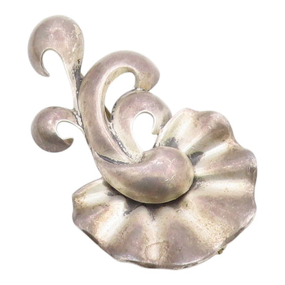 MONET 925 Silver  Vintage Carved Swirls & Fluted Abstract Brooch Pin  BP9600