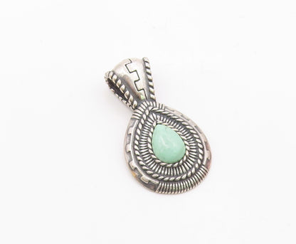 CAROLYN POLLACK 925 Silver  Vintage Ribbed & Rope Turquoise Pendant  PT21771