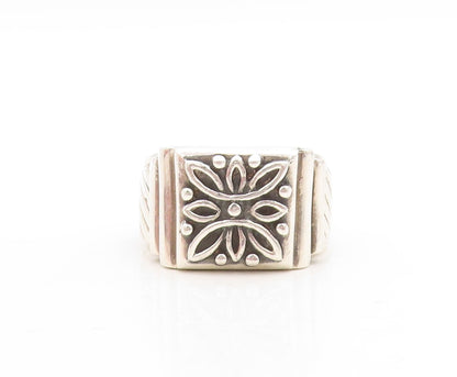 925 Sterling Silver Vintage Ring Solid Dark Tone Floral Carved  Sz 14  RG31600