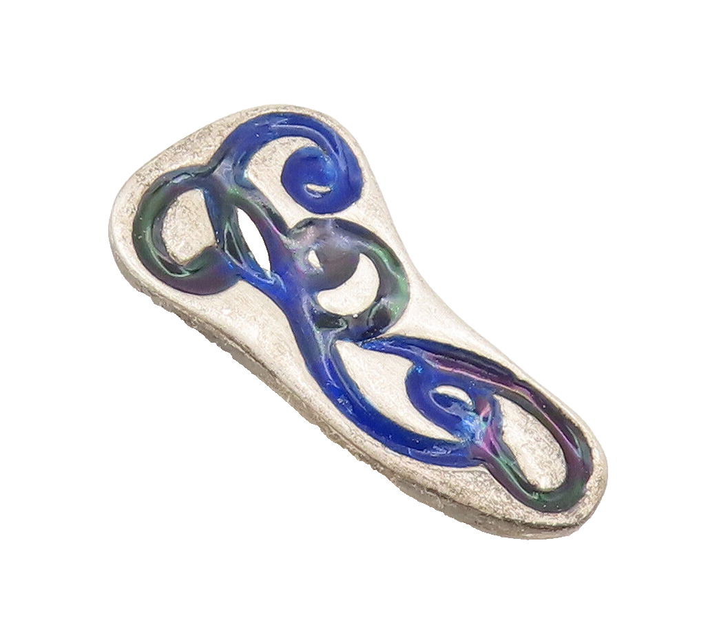 925 Sterling Silver Vintage Pendant Designer Swirly Enamel Etched  PT22399
