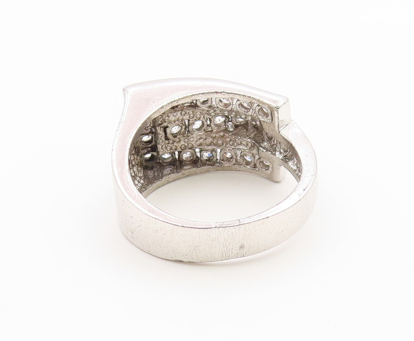 925 Sterling Silver Vintage Ring Classic CZ Geometric Wide Band  Sz 12  RG36929