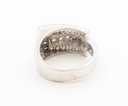 925 Sterling Silver Vintage Ring Classic CZ Geometric Wide Band  Sz 12  RG36929