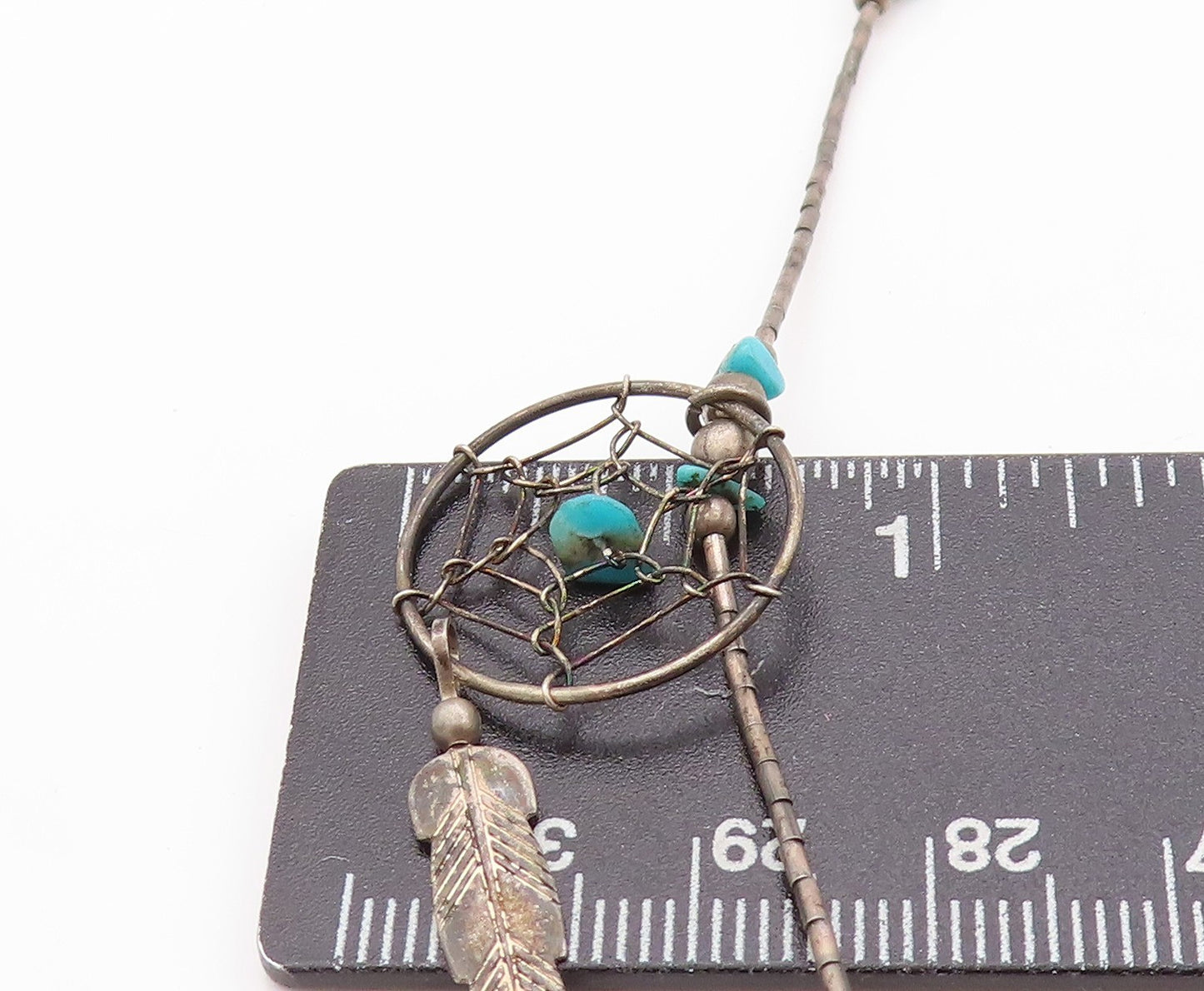 925 Sterling Silver Vintage Necklace Antique Turquoise Dream Catchers  NE4558