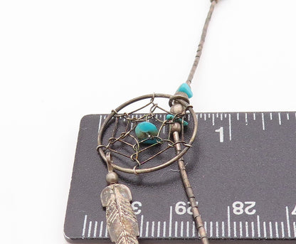 925 Sterling Silver Vintage Necklace Antique Turquoise Dream Catchers  NE4558