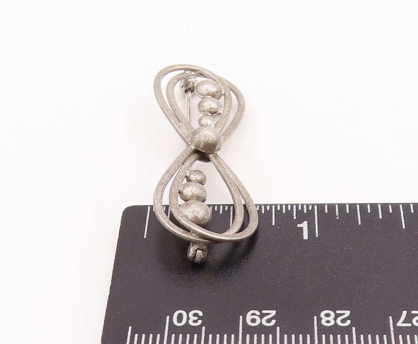 925 Sterling Silver Vintage Brooch Pin Double Ribbon Cutout Beaded Bow  BP11114