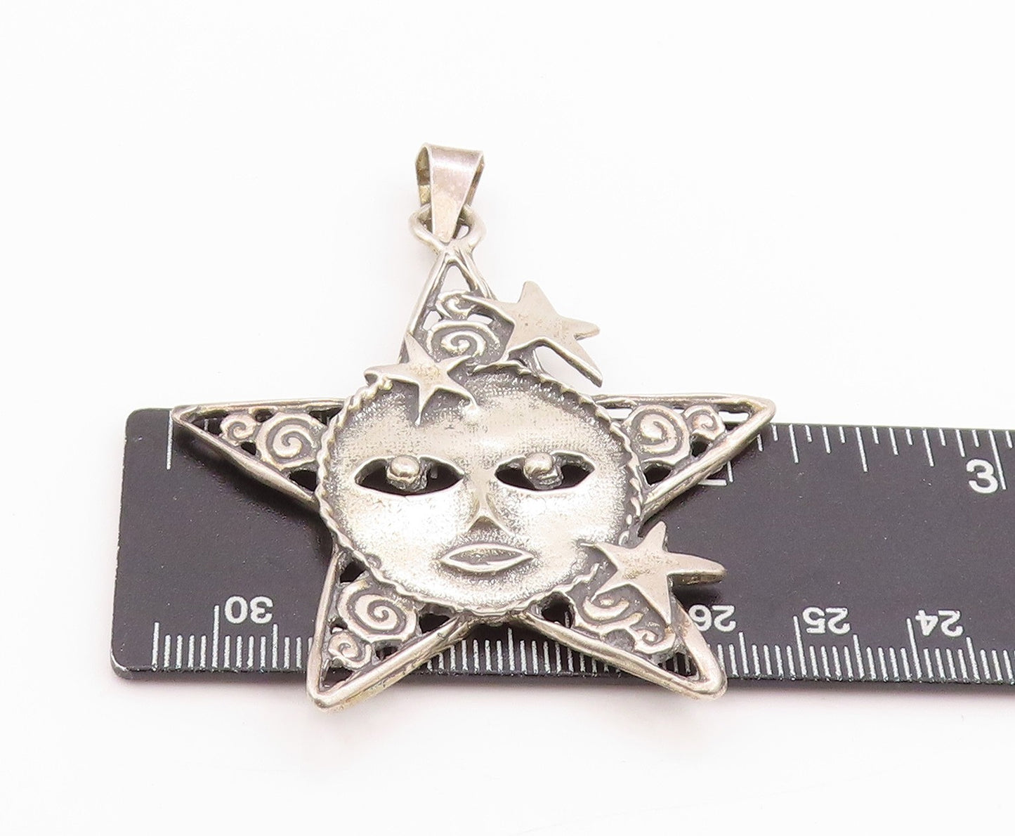 925 Sterling Silver Vintage Pendant Antique Cutout Moon Faced Star  PT24739