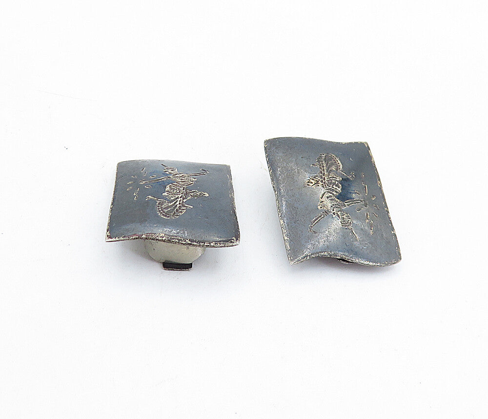 SIAM 925 Sterling Silver  Vintage Niello Dancer Non Pierce Earrings  EG2893