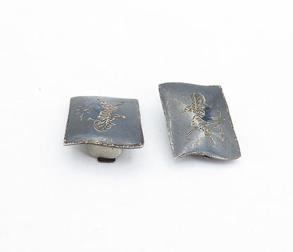 SIAM 925 Sterling Silver  Vintage Niello Dancer Non Pierce Earrings  EG2893