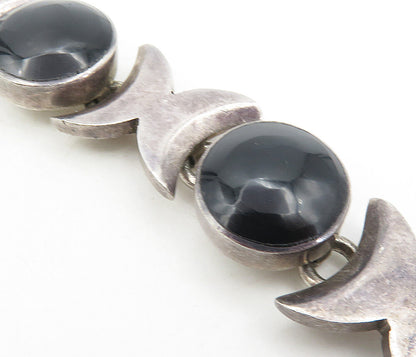MEXICO 925 Silver  Vintage Inlaid Black Onyx Dark Tone Chain Bracelet  BT3955