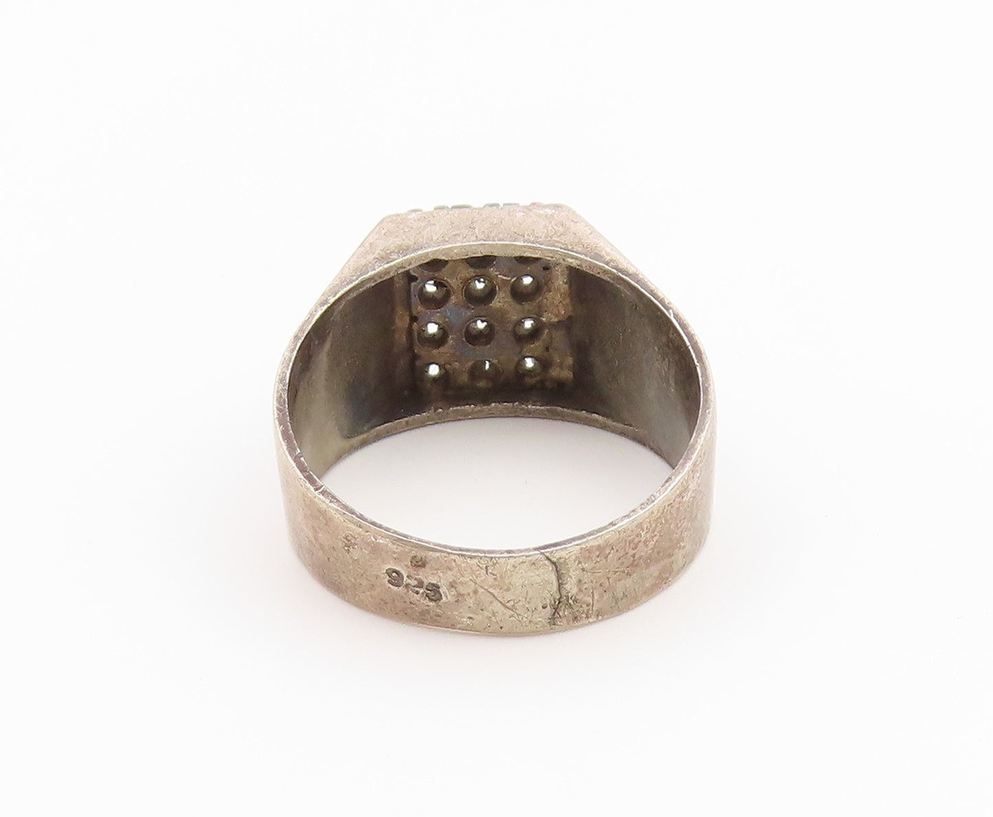 925 Sterling Silver Vintage Ring CZ Etched Geometric Grid Band  Sz 11.5  RG36871