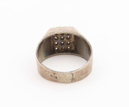925 Sterling Silver Vintage Ring CZ Etched Geometric Grid Band  Sz 11.5  RG36871