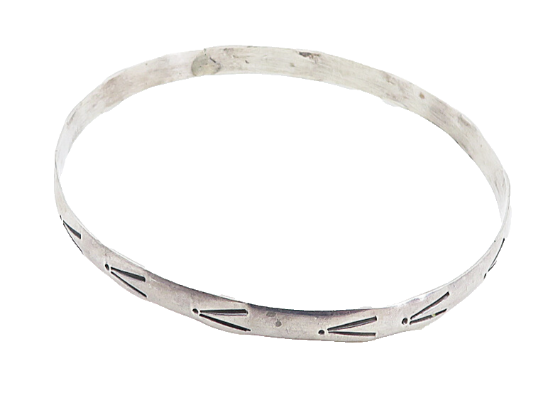 MEXICO 925 Sterling Silver  Vintage Arrow Pattern Bangle Bracelet  BT3848