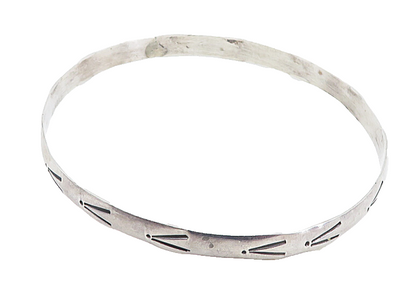 MEXICO 925 Sterling Silver  Vintage Arrow Pattern Bangle Bracelet  BT3848