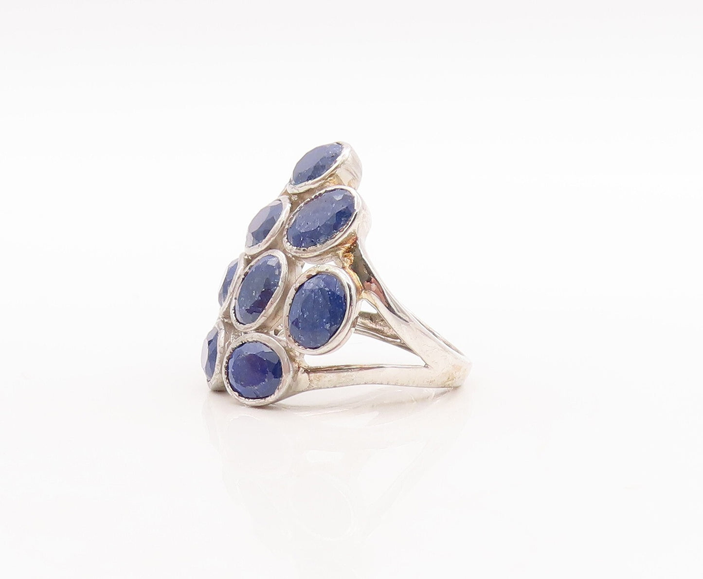925 Sterling Silver Vintage Ring Oval Cut Blue Gemstone Cluster  Sz 8 RG29716