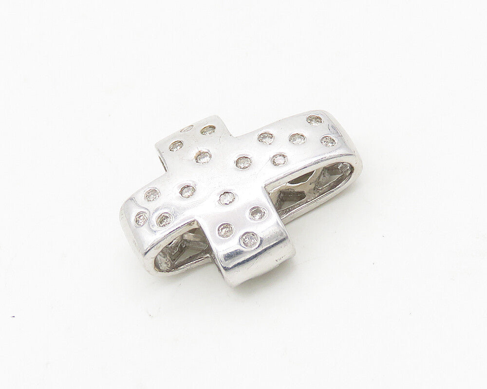 925 Sterling Silver  Shiny Genuine Diamonds Religious Cross Pendant  PT14653