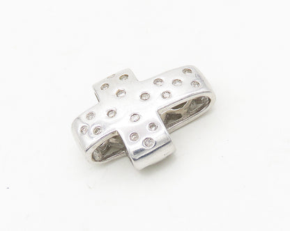 925 Sterling Silver  Shiny Genuine Diamonds Religious Cross Pendant  PT14653