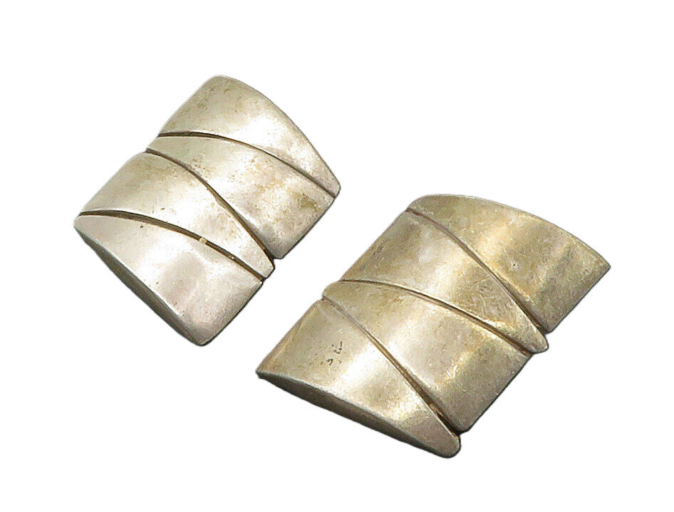 DESIGNER 925 Sterling Silver Vintage Modernist Non Pierce Earrings EG7426
