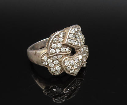 925 Sterling Silver  Vintage Six Sparkly Topaz Love Hearts Ring Sz 8  RG25805