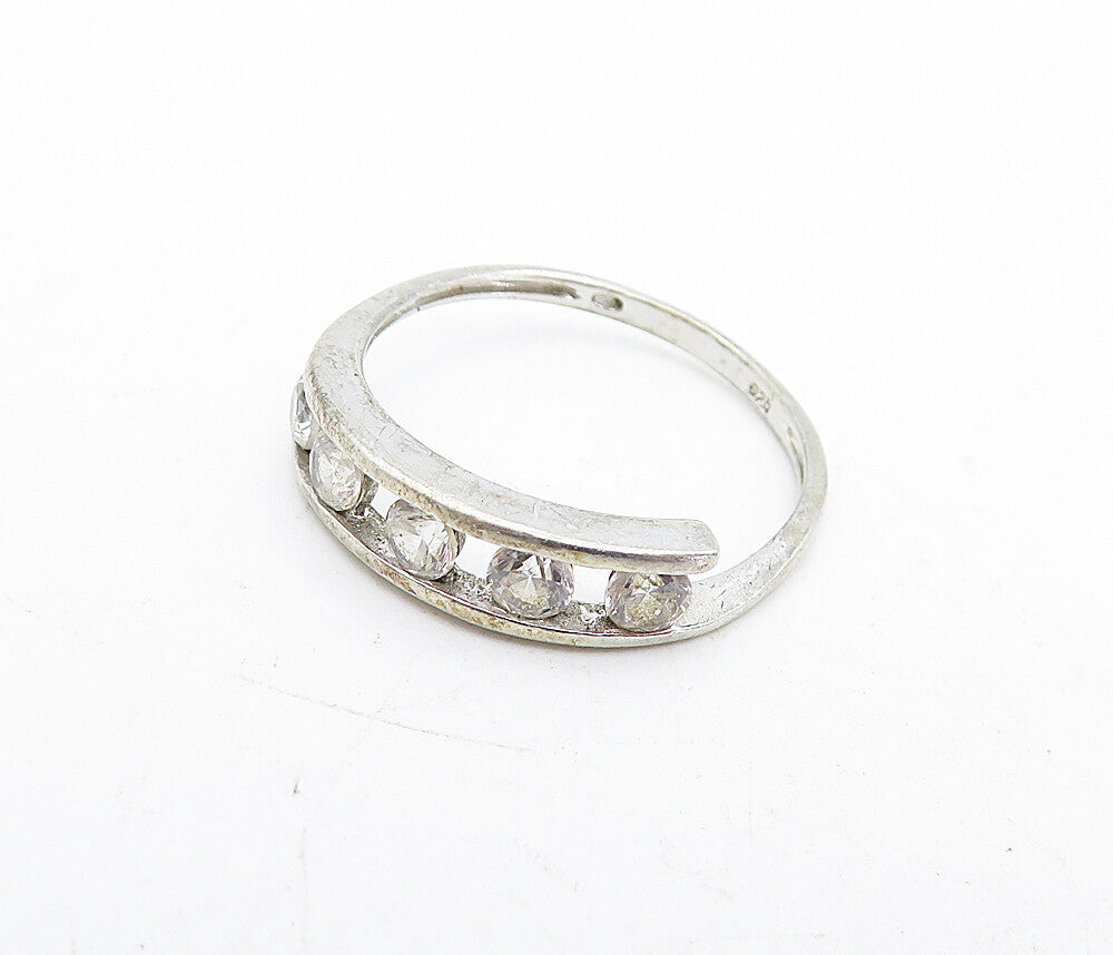925 Sterling Silver Vintage Cubic Zirconia Bypass Band Ring Sz 6.5 RG5637
