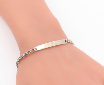 925 Sterling Silver  Shiny Petite Nette Etched Bar Chain Bracelet  BT4528