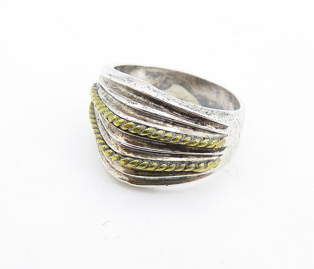 MEXICO 925 Silver  Vintage Two Tone Rope Twist Dome Band Ring Sz 8.5  RG6952