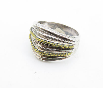 MEXICO 925 Silver  Vintage Two Tone Rope Twist Dome Band Ring Sz 8.5  RG6952