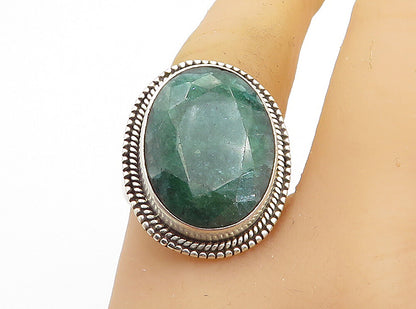 925 Sterling Silver Emerald Twist Border Oval Cocktail Ring Sz 7 RG8494