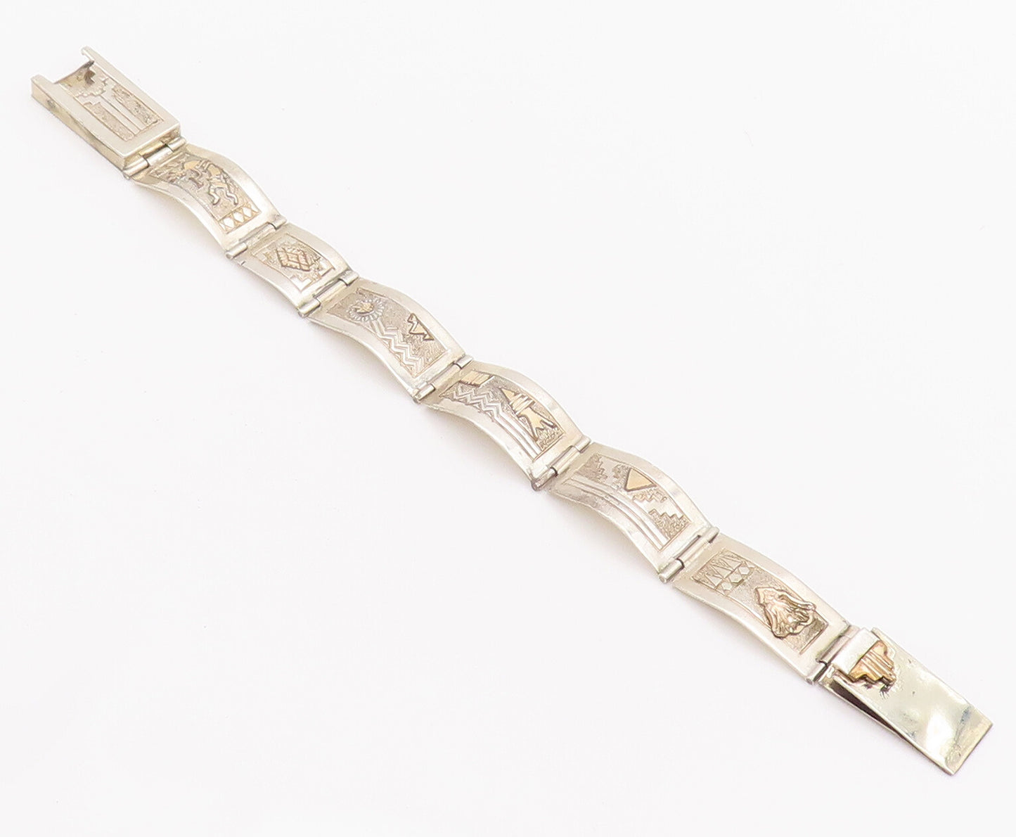 12k Gold 925 Sterling Silver Vintage Bracelet MARIANO NAVAJO Carved  BT10166