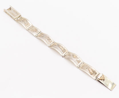 12k Gold 925 Sterling Silver Vintage Bracelet MARIANO NAVAJO Carved  BT10166