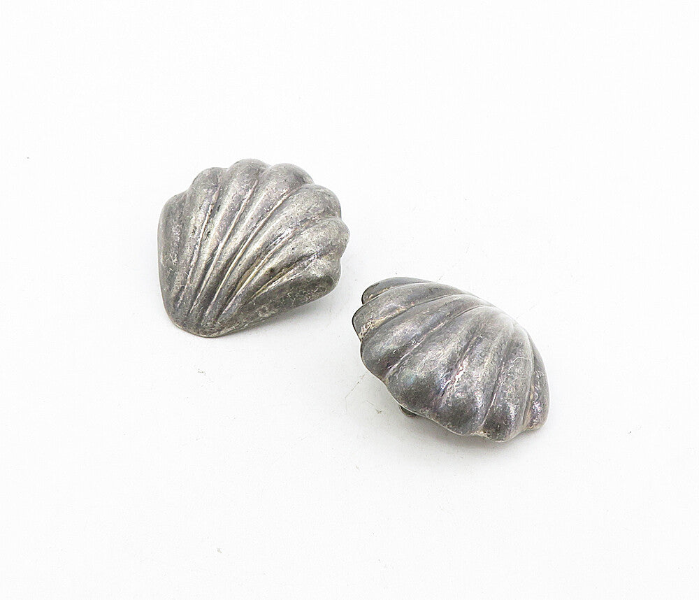 MEXICO 925 Sterling Silver  Vintage Scalloped Non Pierce Drop Earrings  EG4335
