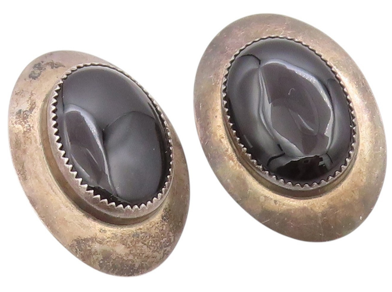 925 Sterling Silver Vintage Earrings NAVAJO RICK WERITO Cabochon Onyx  EG13669