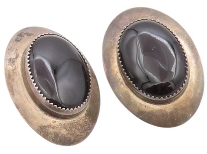 925 Sterling Silver Vintage Earrings NAVAJO RICK WERITO Cabochon Onyx  EG13669