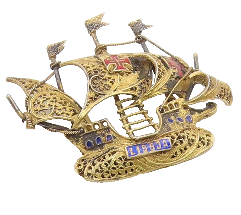925 Sterling Silver  Vintage Antique Filigree Sailing Ship Brooch Pin  BP7896