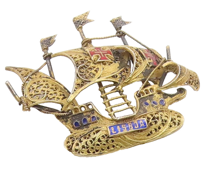 925 Sterling Silver  Vintage Antique Filigree Sailing Ship Brooch Pin  BP7896