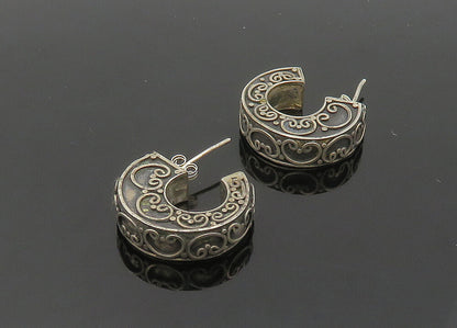 925 Sterling Silver  Vintage Dark Tone Pretzel Swirl Hoop Earrings  EG10413
