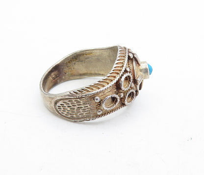 925 Sterling Silver  Vintage Petite Turquoise Twist Band Ring Sz 9  RG5242