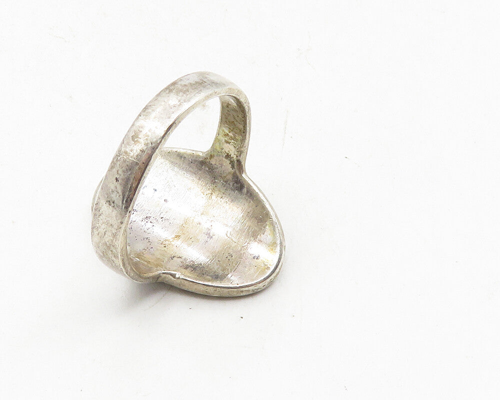 925 Sterling Silver  Vintage Oxidized Floral Leaf Motif Band Ring Sz 8  RG9677