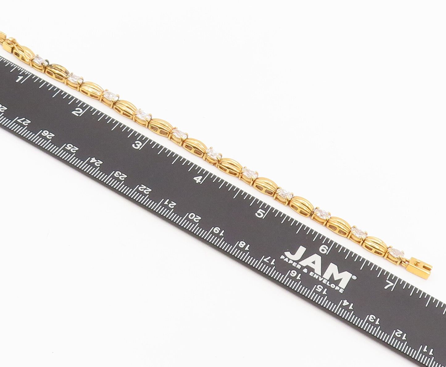 925 Sterling Silver  Vintage Gold Plated Carved CZ Tennis Bracelet  BT10123