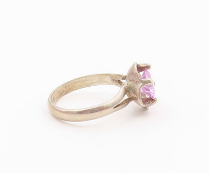 925 Sterling Silver Vintage Ring Round Cut CZ Floral Petal Band  Sz 7  RG36610