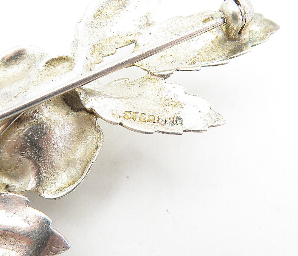 925 Sterling Silver  Vintage Shiny Sculpted Rose Flower Brooch Pin  BP2231