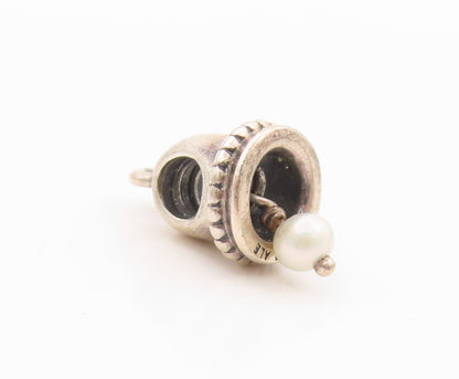 925 Sterling Silver Vintage Pendant PANDORA Designer Pearl Bell Shape   PT24094