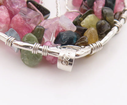 925 Sterling Silver Vintage Pendant Designer Wired Gemstone Tree Of Life PT24261