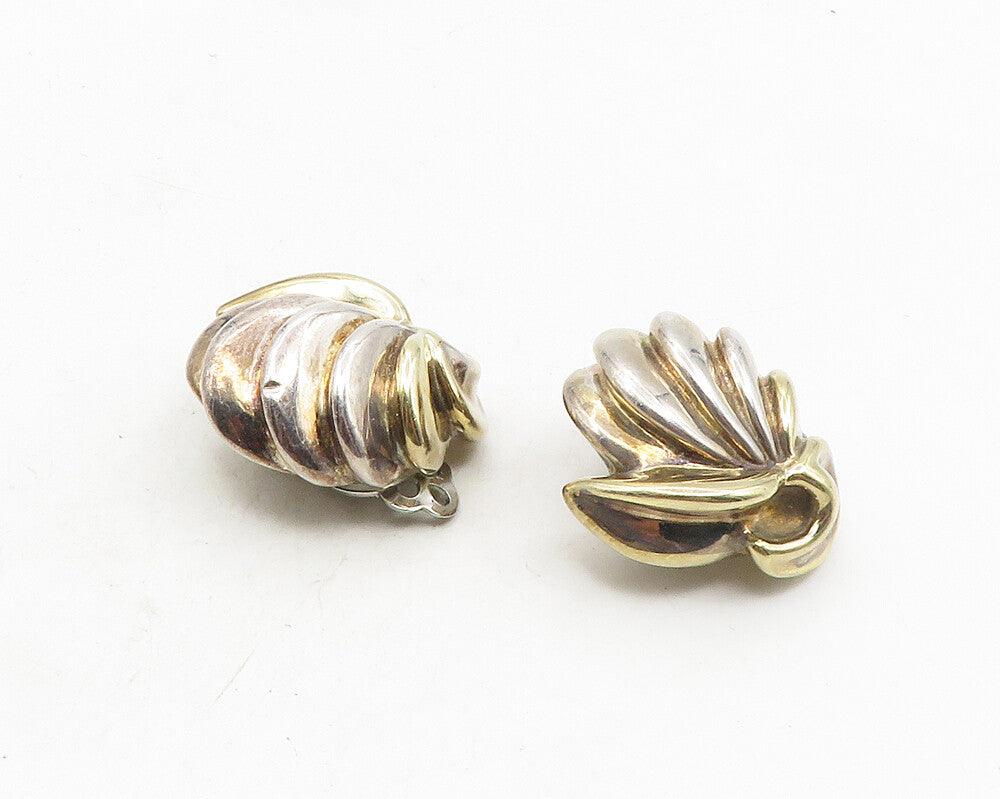 JEM 925 Sterling Silver  Vintage Two Tone Hollow Non Pierce Earrings  EG5239