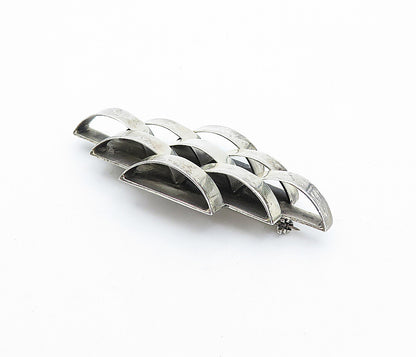 MEXICO 925 Sterling Silver  Vintage Shiny Brick Layer Style Brooch Pin  BP1173