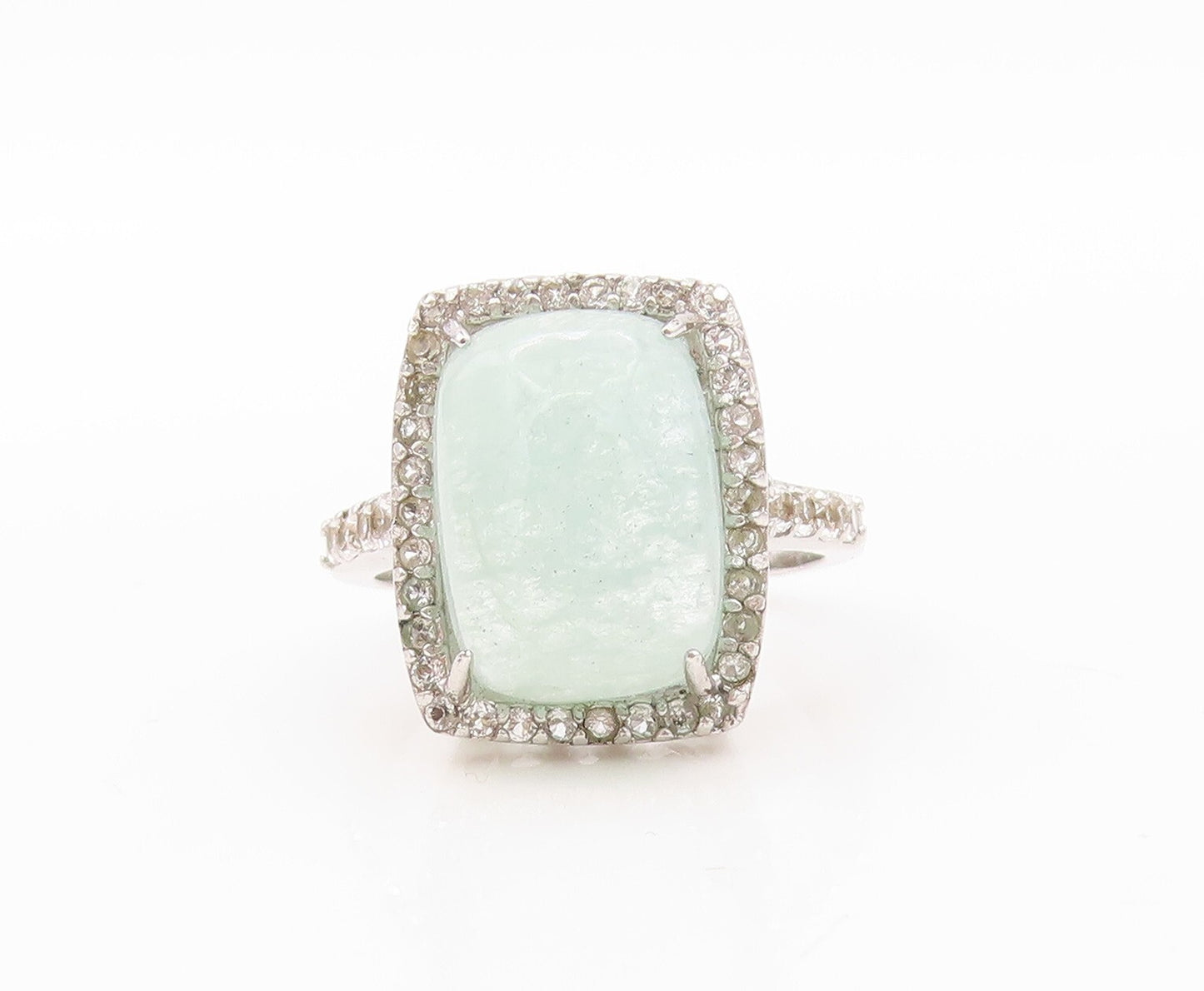 925 Sterling Silver Vintage Ring Green Gemstone Halo CZ Frame  Sz 8.5  RG30758