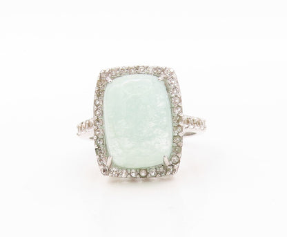 925 Sterling Silver Vintage Ring Green Gemstone Halo CZ Frame  Sz 8.5  RG30758