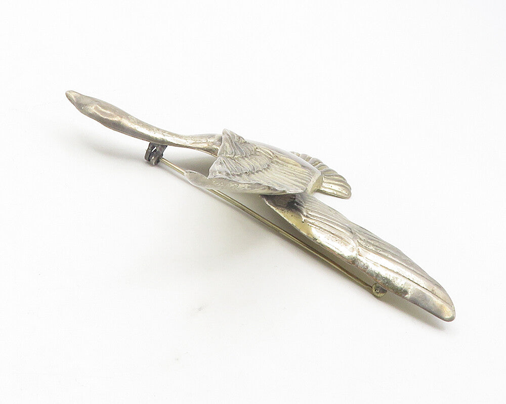 925 Sterling Silver  Vintage Hollow Flying Bird Motif Brooch Pin  BP4358