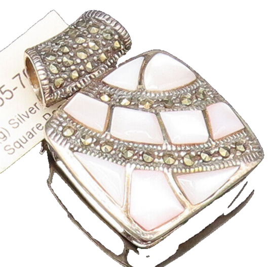 925 Sterling Silver  Vintage Mother Of Pearl & Marcasite Pendant  PT20990