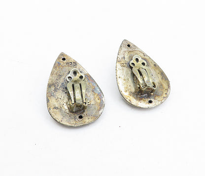 925 Sterling Silver  Vintage Dark Tone Tear Drop Non Pierce Earrings  EG2263