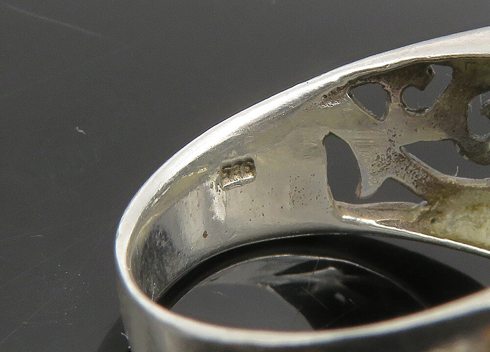 925 Sterling Silver Vintage Inlaid Turquoise Swirl Vine Band Ring Sz 6.5 RG23502